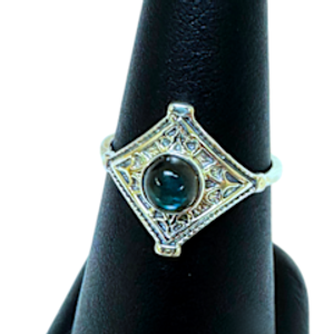 Labradorite in Diamond Silver Ring S8 Labradorite in Diamond Silver Ring S8