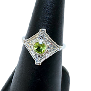 Peridot in Diamond Silver Ring S5 Peridot in Diamond Silver Ring S5