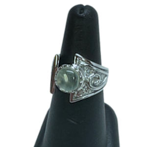 Prehnite Hammered Band Silver Ring S7 Prehnite Hammered Band Silver Ring S7