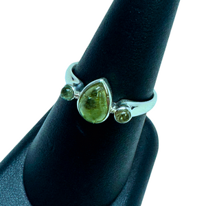 Green Tourmaline Tear with 2 Stone Silver Ring S9