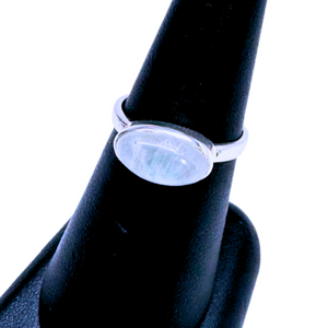 Rainbow Moonstone Side Oval Silver Ring S9