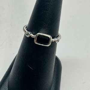 Black Onyx with White Topaz Silver Ring S6 Black Onyx with White Topaz Silver Ring S6