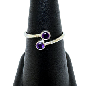Amethyst 2 Stone Small Silver Ring S8
