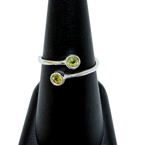 Peridot 2 Stone Small Silver Ring Adjustable