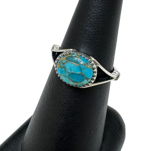 Side Oval Copper Turquoise Silver Ring S8