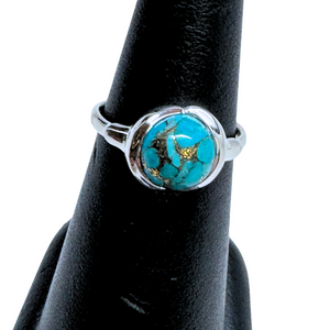 Copper Turquoise Plain circle Silver Ring S8