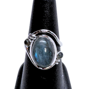 Labradorite in Swirl with 2 Stones Silver Ring S8 Labradorite in Swirl with 2 Stones Silver Ring S8