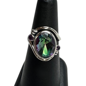 Mystic topaz in Swirl with Amethyst Silver Ring S8 Mystic topaz in Swirl with Amethyst Silver Ring S8