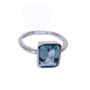 Blue Topaz Rectangle Silver Ring S5