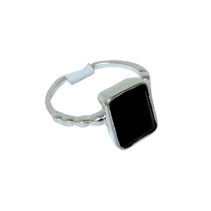 Black Onyx Rectangle Silver Ring S8