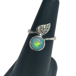 Ethiopian Opal with Leaf Silver Ring S8
