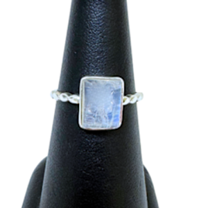 Rainbow Moonstone Rectangle Silver Ring S5