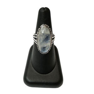 Rainbow Moonstone Large Oval Silver Ring S9