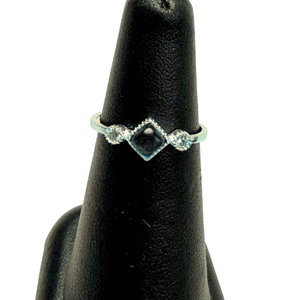 Labradorite Diamond Shaped with White Topaz Silver Ring S6 Labradorite Diamond Shaped with White Topaz Silver Ring S6