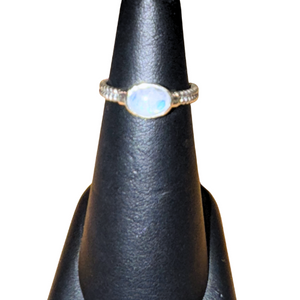 Rainbow Moonstone Small Side Oval Silver Ring S5 Rainbow Moonstone Small Side Oval Silver Ring S5