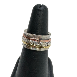 Silver Gold Copper Spin Ring Marquis Band S8