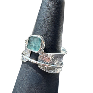 Apatite Raw Spin Silver Ring S7 Apatite Raw Spin Silver Ring S7