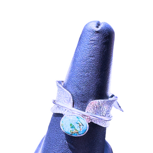 Copper Turquoise Oval Spin Silver Ring S8