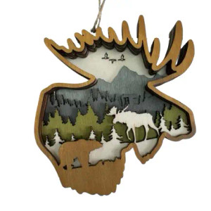 Moose Head with Bear Ornament