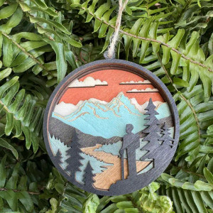 Hiker & Mountains Round Ornament Hiker & Mountains Round Ornament