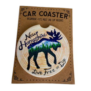 NH Moose on Wood Car Coaster