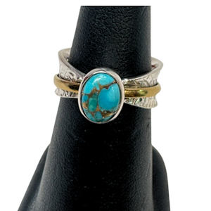 Copper Turquoise Spin with Gold Silver Ring S9
