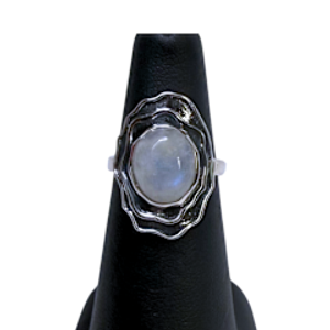 Rainbow Moonstone Oval Wavy Outline Silver Ring S7 Rainbow Moonstone Oval Wavy Outline Silver Ring S7