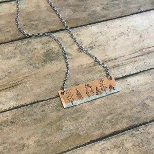 Stainless Copper Rectangle Bar Tree Necklace Stainless Copper Rectangle Bar Tree Necklace