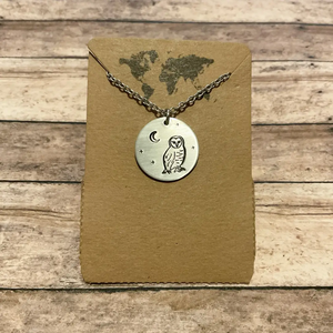 Stainless Circle Barn Owl Necklace Stainless Circle Barn Owl Necklace