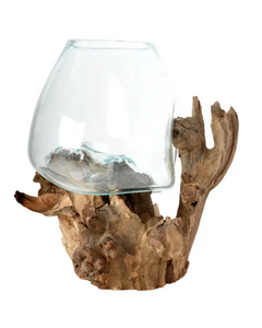 Extra Large Molten Glass Bowl with Natural Wood Extra Large Molten Glass Bowl with Natural Wood