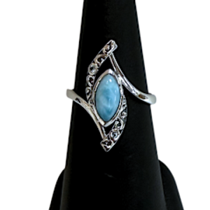 Larimar Marquis with Swiss Blue Topaz Silver Ring S7 Larimar Marquis with Swiss Blue Topaz Silver Ring S7