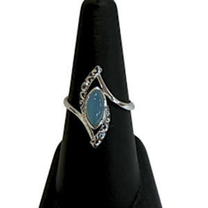 Aqua Chalcedony Marquis Silver Ring S9