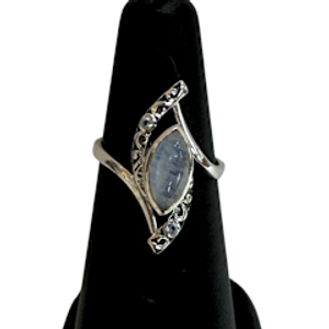 Rainbow Moonstone Marquis with Swiss Blue Topaz Ring S6