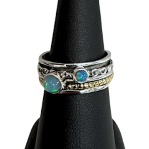 Silver/Gold Dots with Ethiopian Opal Spin Ring S7