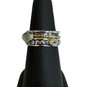 Silver/ Gold Dots with Prehnite & Peridot Spin Ring S7