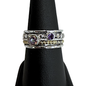 Silver/Gold Dots with Mystic Topaz & Amethyst Spin Ring S8