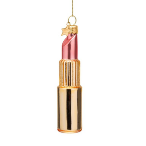Gold & Pink Lipstick Glass Ornament Gold & Pink Lipstick Glass Ornament