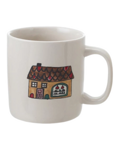 16 oz Stoneware Mug with Wax Relief House Drawing