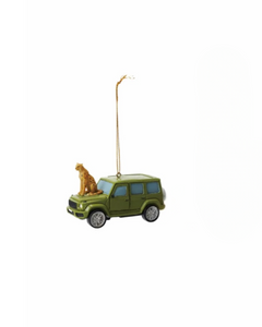Olive Green Safari Vehicle with Cheetahs Ornament Olive Green Safari Vehicle with Cheetahs Ornament