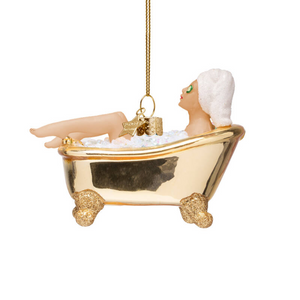 Women in Shiny Gold Bath Glass Ornament Women in Shiny Gold Bath Glass Ornament
