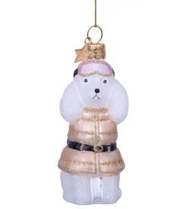 White Poodle with Beige Jacket Glass Ornament