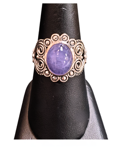Tanzanite oval scrolly Silver Ring S9