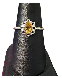 Citrine Tear in burst Silver Ring S9
