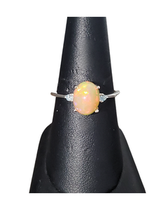Oval Ethiopian opal prong with 2 stone Silver Ring S6