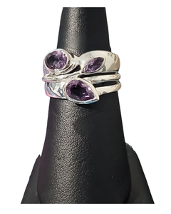 Amethyst 3 stone thick band Silver Ring S9