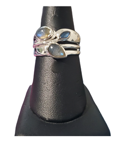 Labadorite 3 stone thick band Silver Ring S7