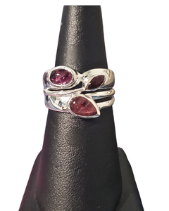 Tourmaline 3 stone thick band Silver Ring S8
