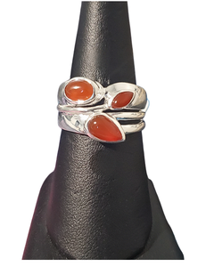 Carnelian 3 stone thick band Silver Ring S8