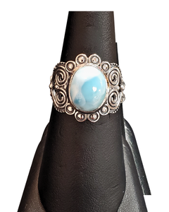 Larimar scrolly Silver Ring S8