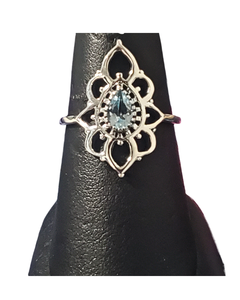 Blue Topaz with petals Silver Ring S7 Blue Topaz with petals Silver Ring S7
